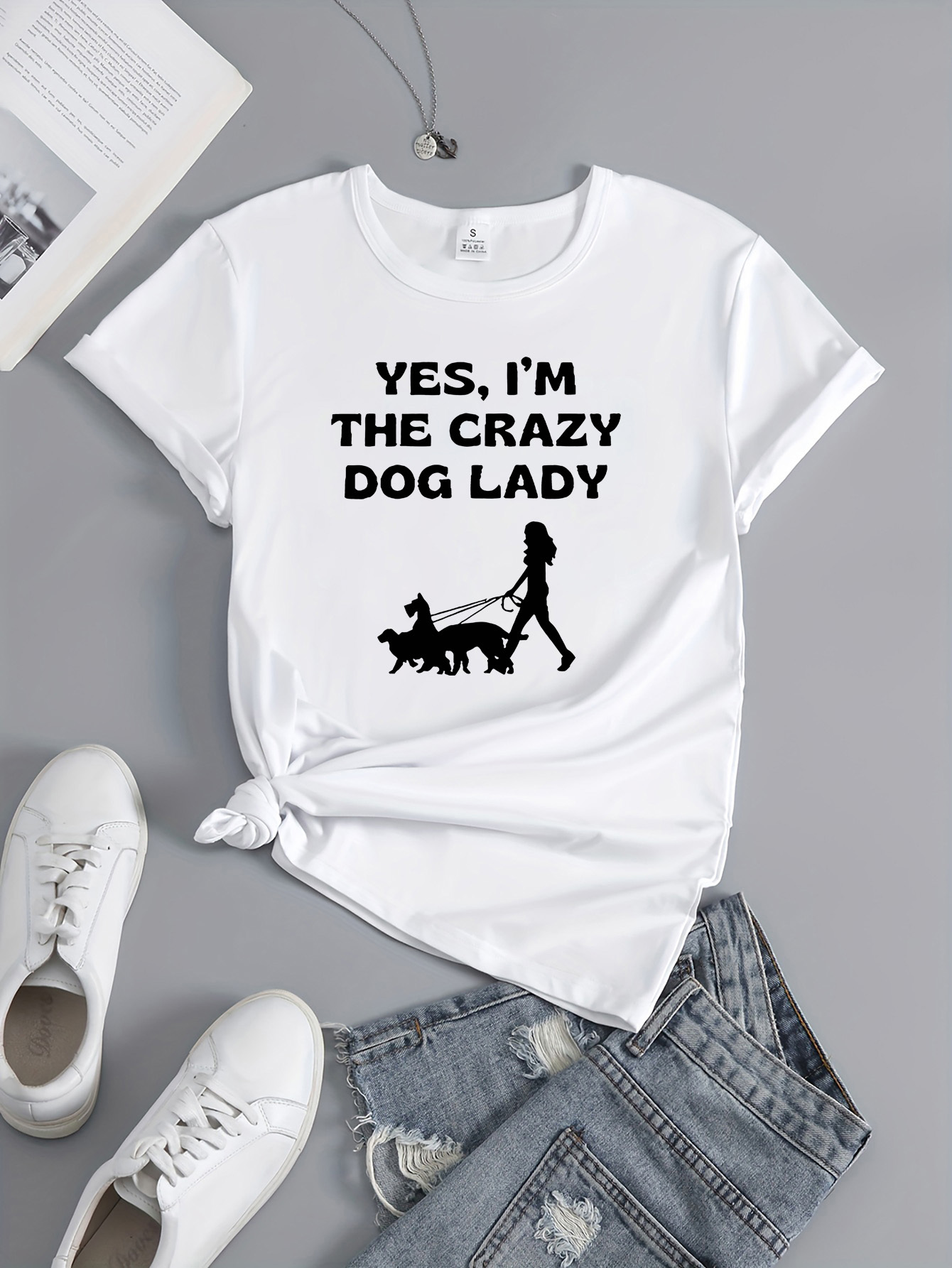 womens   lady graphic t shirt soft breathable and comfortable casual summer top with   dog illustration   outdoor activities and casual attire casual wear   design medium stretch