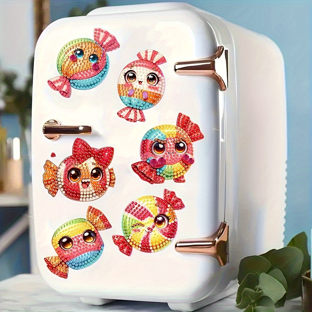TEMU 6pcs Diamond Painting Cute Refrigerator Magnet Series Decorative Magnetic Tile Handmade Gift For Refrigerator Mailbox Pendant