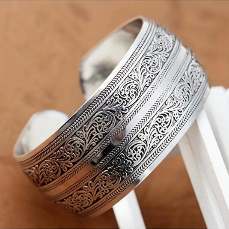 TEMU 1pc Vintage Boho Stainless Steel Spiral Flower Adjustable Bracelet, For Teenager, For Teenager