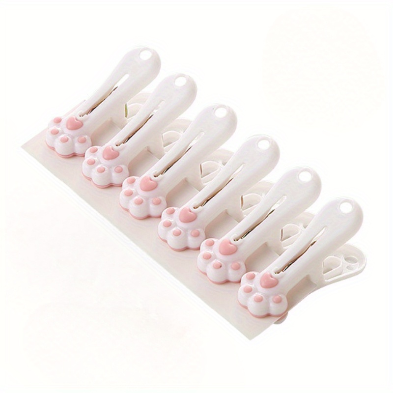 Image of 6/12 Pack Adorable Paw Print Plastic Clothespins - Multipurpose Windproof Laundry Clips For Hanging Towels, Underwear, Photos, And Snacks, Clothes Pins