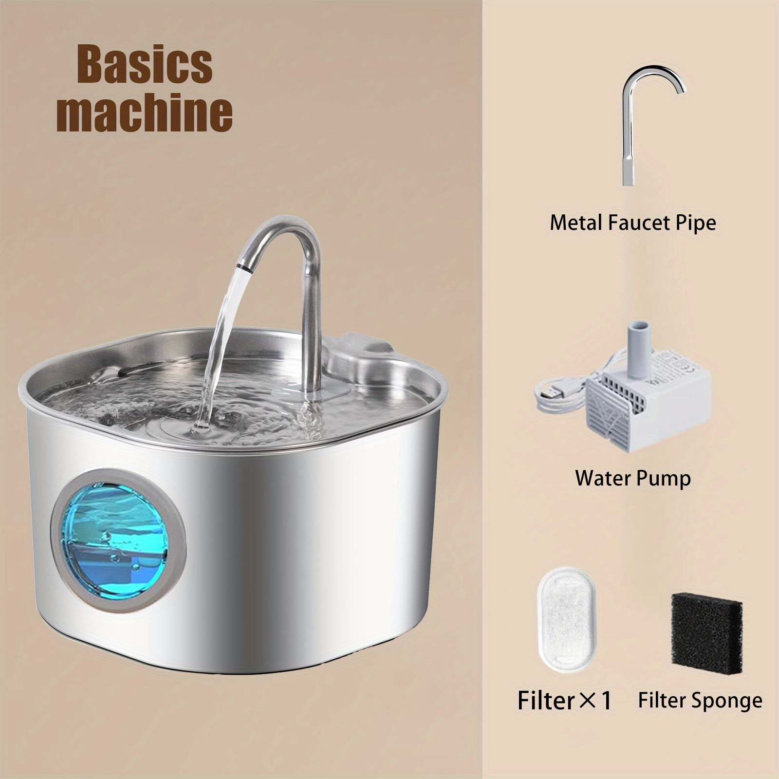 Image of 74oz/ 2.2l Stainless Steel Pet Water Fountain, Automatic Cat Water Dispenser With Water Level Observation, Suitable For Dogs And Multiple Cats Pet Drinking Bowl |led Dispenser |usb Pet Water Fountain