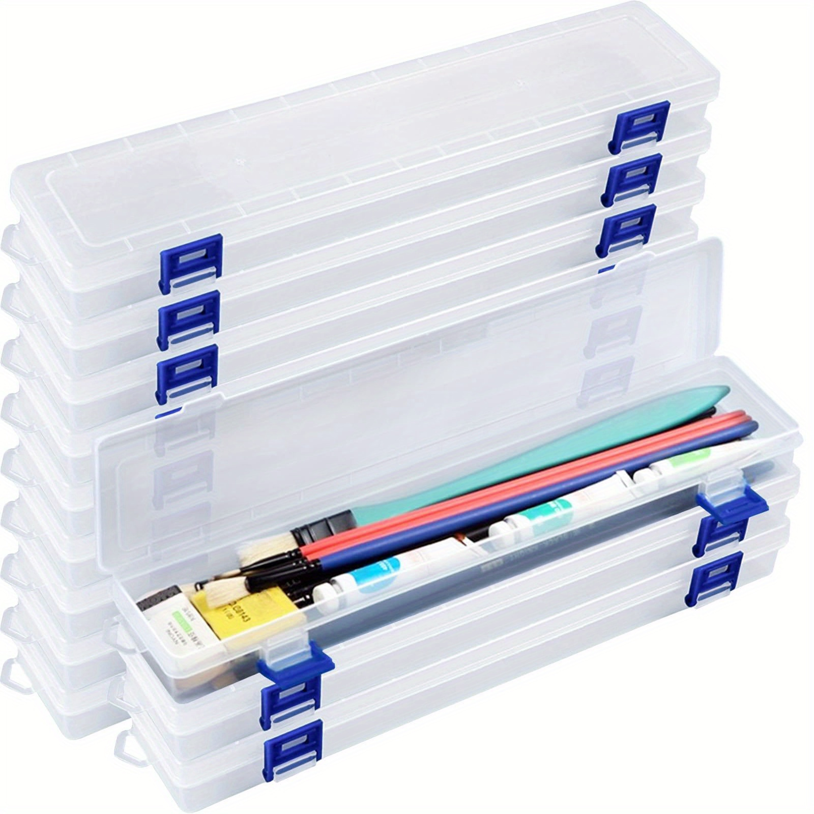 12pcs Translucent Brush Storage Boxes With Secure Closure- Durable, Stackable Containers For Watercolor Pens, Pencils, Crayons& More- 33.02x6.99x3.48cm
