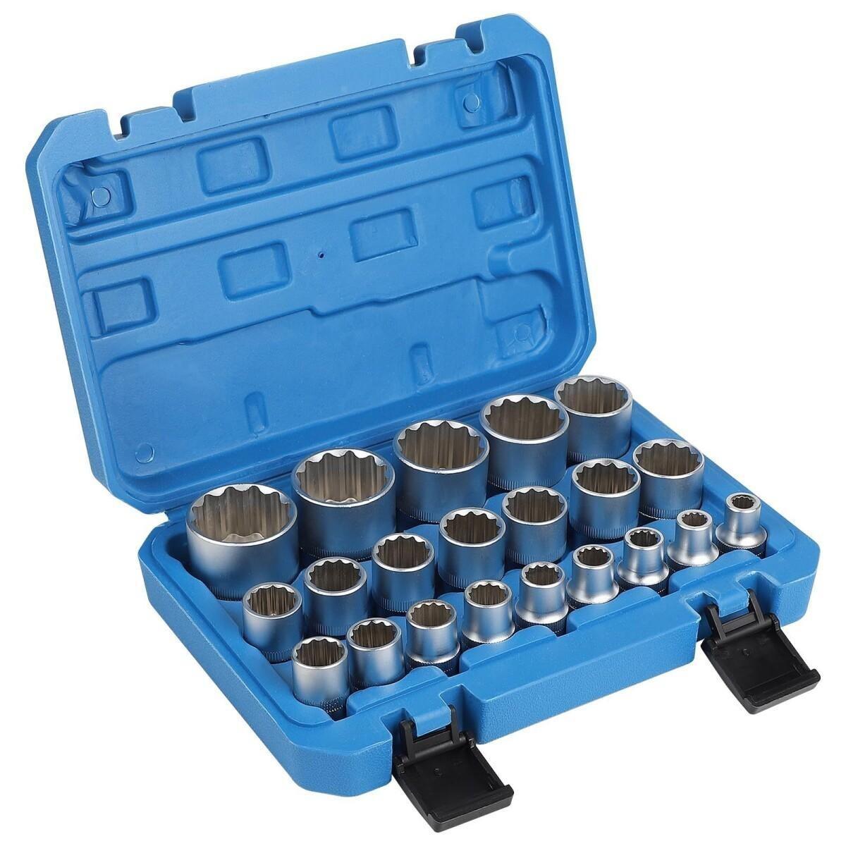 Image of 21pcs Plum Socket Set, 12-/2-inch Socket Wrench Set, Crv Chrome-vanadium Steel Construction, 8-36mm Sockets, Automotive Maintenance Machinery Tools