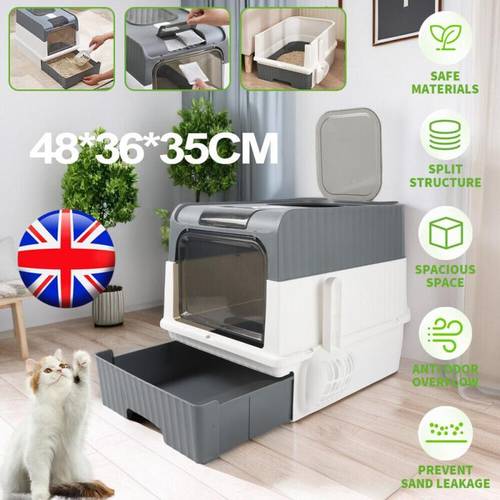 1 in 1 system like self cleaning large hooded cat litter box with odor neutralizing drawer odor neutralizing operation no filters waste disposal easy compatible with litter grey