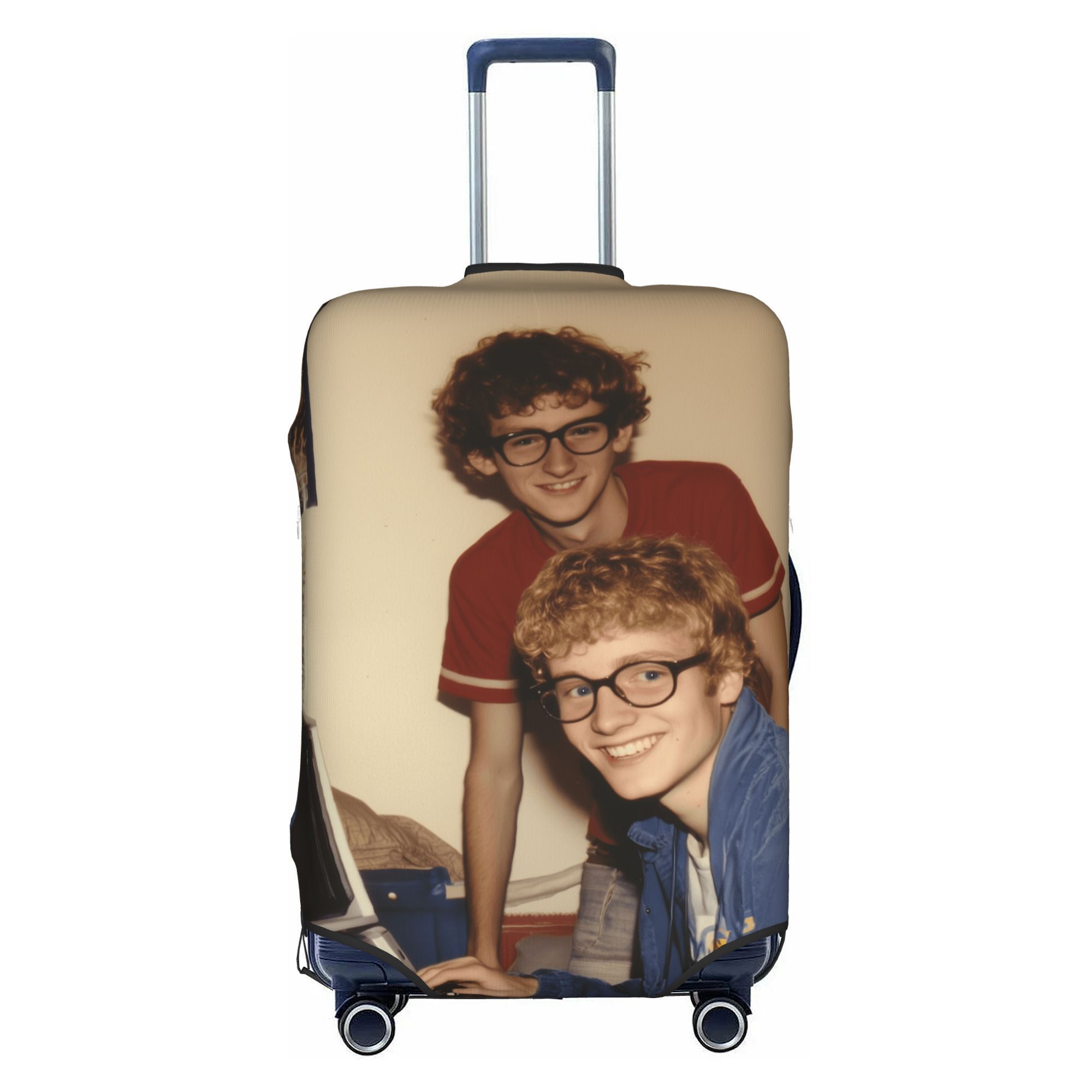 TEMU Customizable Luggage Cover With Zipper - Double-sided, Polyester, Washable Suitcase Protector Featuring Your Photos, Perfect Personalized Gift