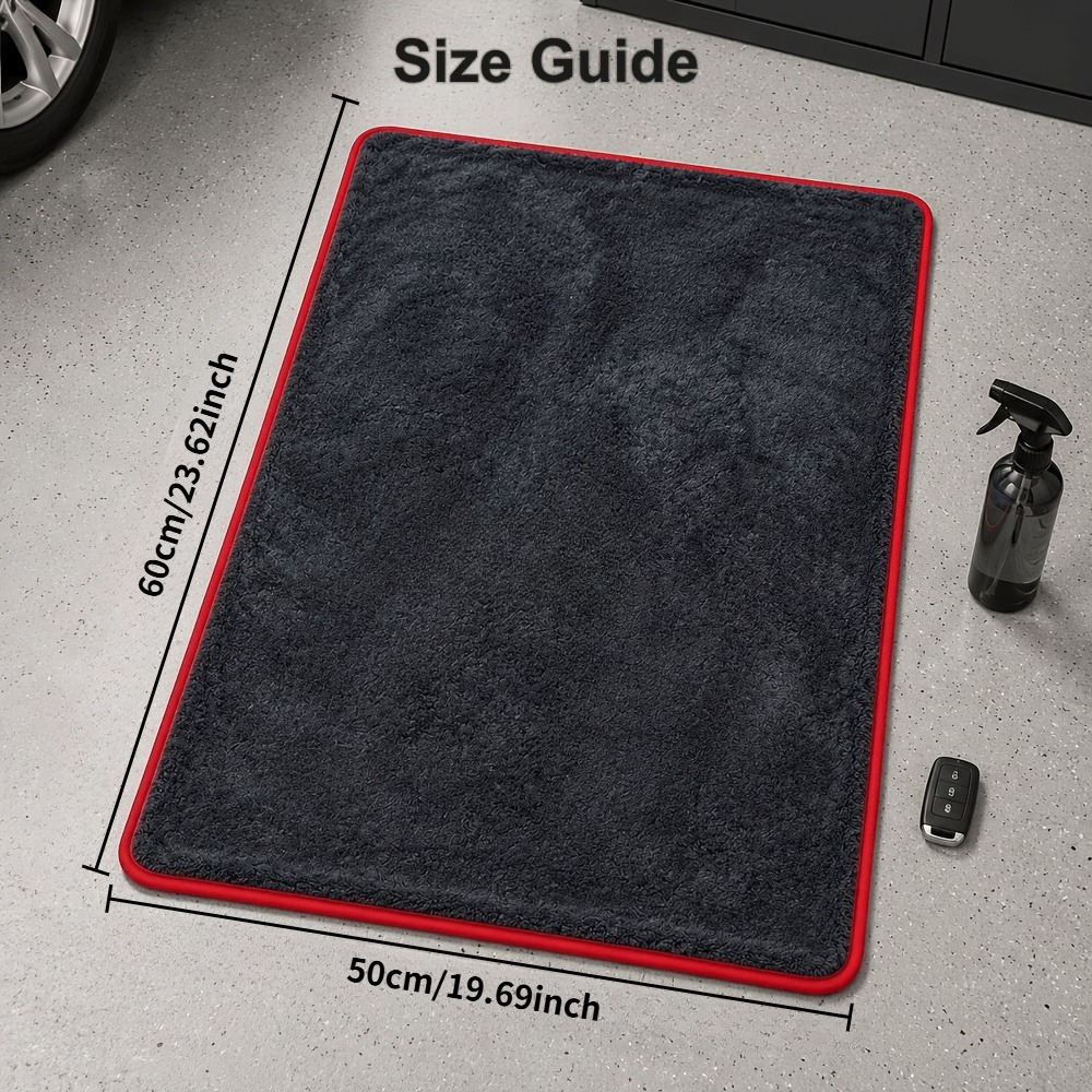 TEMU Large Size Car Cleaning Towel Microfiber Absorbent Drying Cloth 50x60 Cm Dark Coal Black Velvet With Red Trim For Car Body Glass Interior Wiping