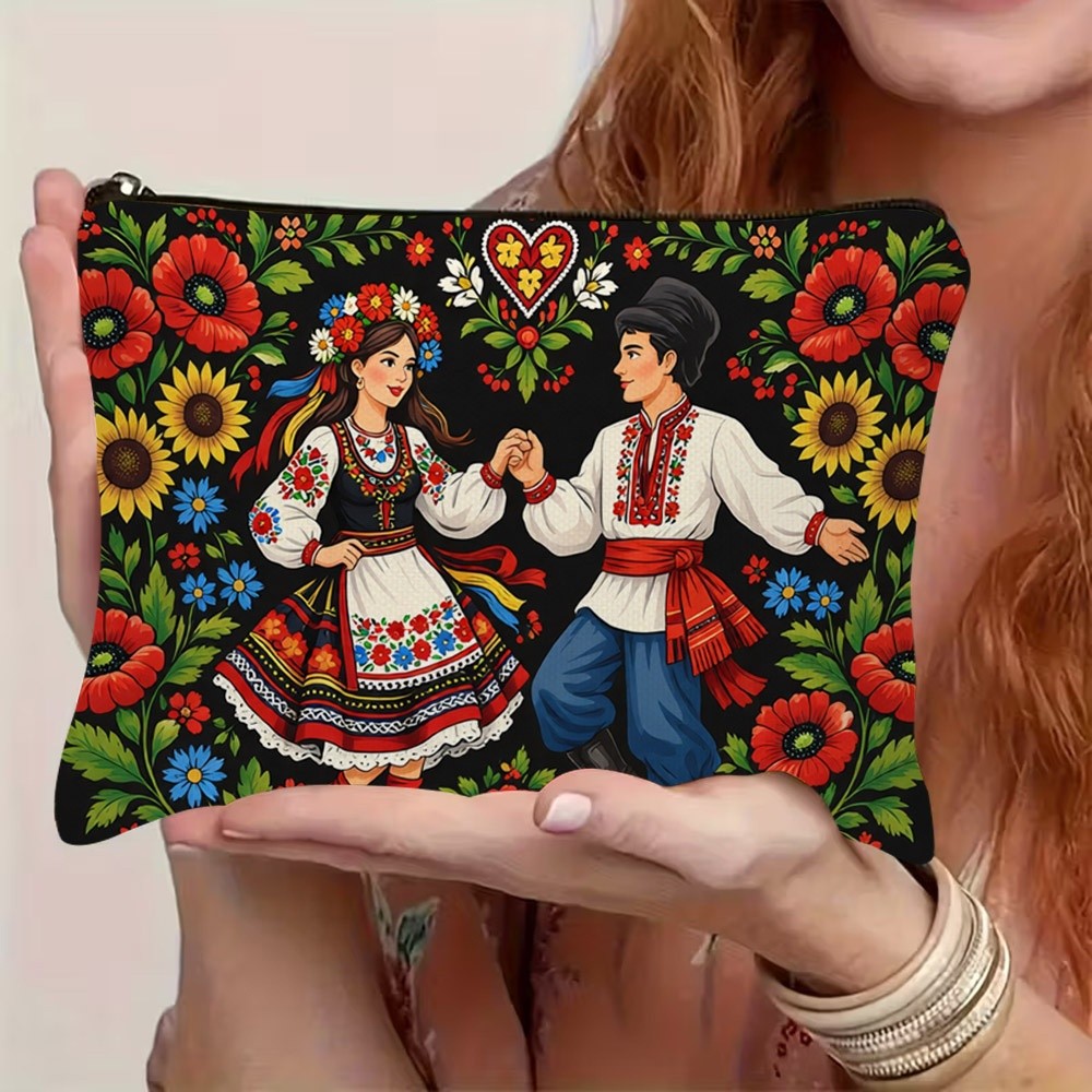 TEMU A Traditional Floral Decorative Makeup Bag With A Zipper, Spacious Enough For Toiletries, A Cute And Stylish Portable Storage Pouch, Perfect For