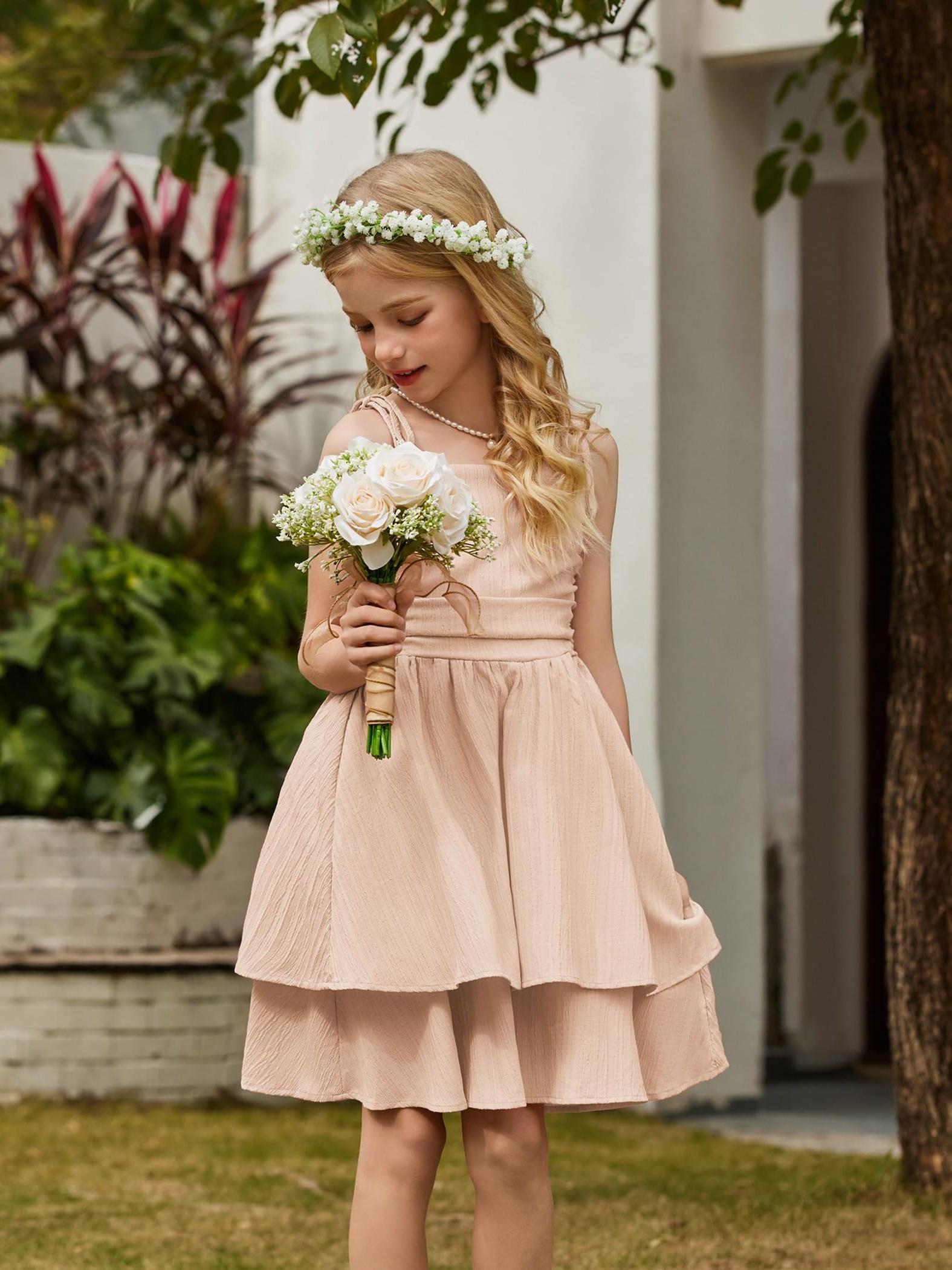 girls summer spaghetti strap dresses flowy tiered ruched - Temu