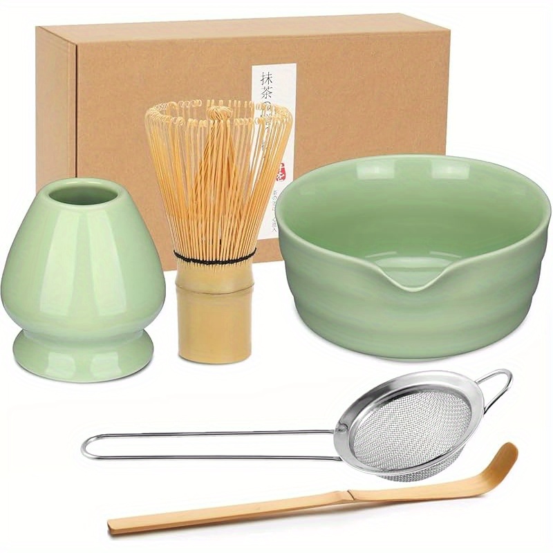 TEMU 5pcs Matcha Whisk Set, Japanese Tea Set Includes Matcha Bowl With Spout, Matcha Whisk Holder, Bamboo Matcha Whisk And Bamboo Scoop, Ceramic