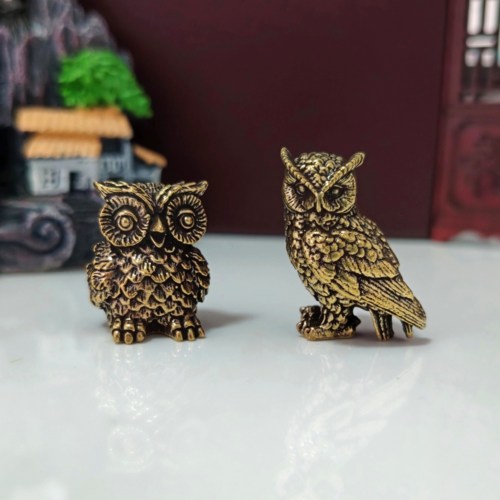 TEMU Brass Solid Owl Figurine, Home Office Desktop Decoration Craft Gift, Animal Sculpture Ornament