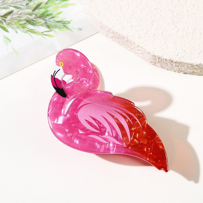 TEMU 1pc Summer Gradient Flamingo Hair Claw, Perfect For Beach, Pool, Or Tropical Trips, A Summer Tropical Vibe Look. Suitable For Season, Travel