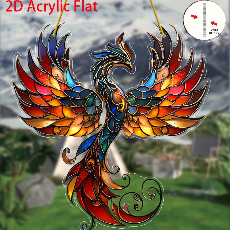 TEMU 2d Flat, 1pc, Acrylic Phoenix Suncatcher - Dual-color, Window And Wall Stained Glass Art, Decor Gift, 2d Flat