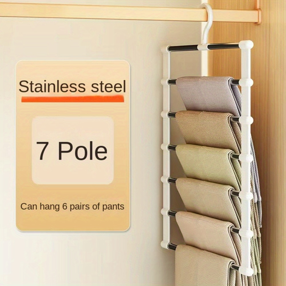 

1pc Space-saving Organizer With 7 Rods, 6 Pairs Capacity, Multi-leg Stainless Steel Metal Frame, Suitable For Pants, Jeans, Tights, Casual Pants - Plastic Material