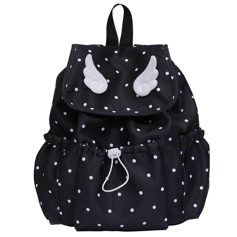 TEMU Soft Cute Polka Dot Wing Decoration Backpack Large Capacity Drawstring Casual Leisure Outing Bag Lightweight Durable Women's All-match Cute
