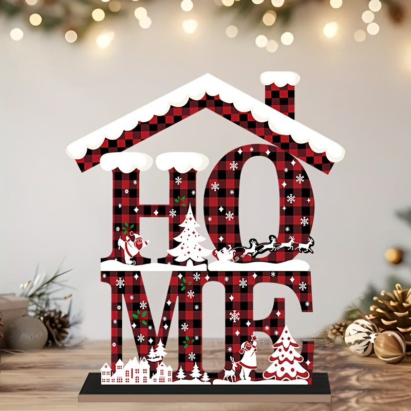 TEMU 2d Flat, 1pc Christmas "home" Wooden Ornament, A Touch Of Elegant, Warm, And Wood "home" Desk Decoration For Window Spaces - Holiday Party