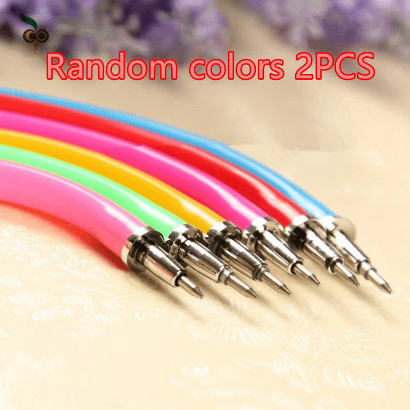 2pcs Random Color Round Ballpoint Pens - Medium Point Lightweight Stick Pens With Click-off Cap Portable Plastic Rainbow Themed Fashion Bracelet Pens