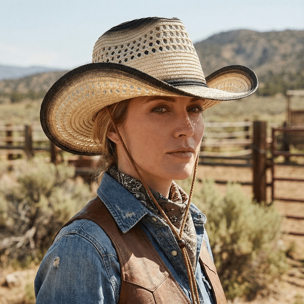western cowboy straw hat fashionable wide brim hollowed sun  display picture 1