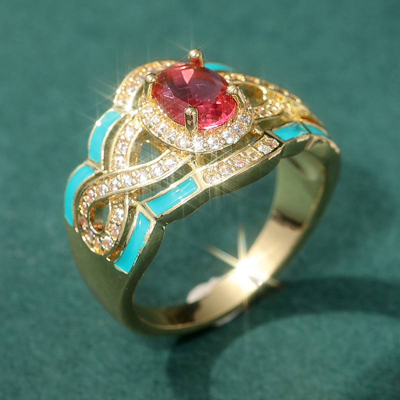 Retro Court Style Red & White Synthetic Zirconia Ring
