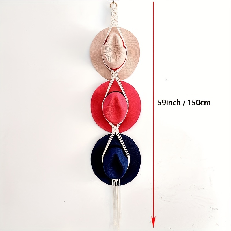 TEMU 1/2/3pcs Boho Macrame Wall-mounted Hat Hangers - Bohemian Cap Display Rack With Wide Brim Suitable For Wide Hats, Portable Hanging Organizer For
