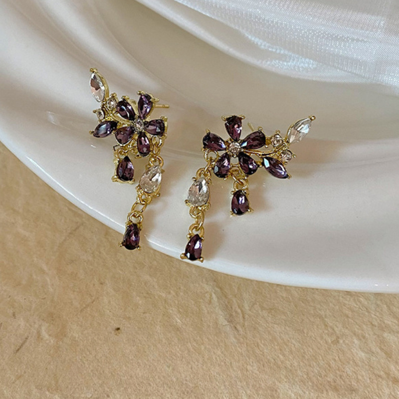 TEMU A Pair Of New Temperament Purple Accessories Flower Earrings, Fashionable Jewelry, Women's Gift, Day Holiday Gift