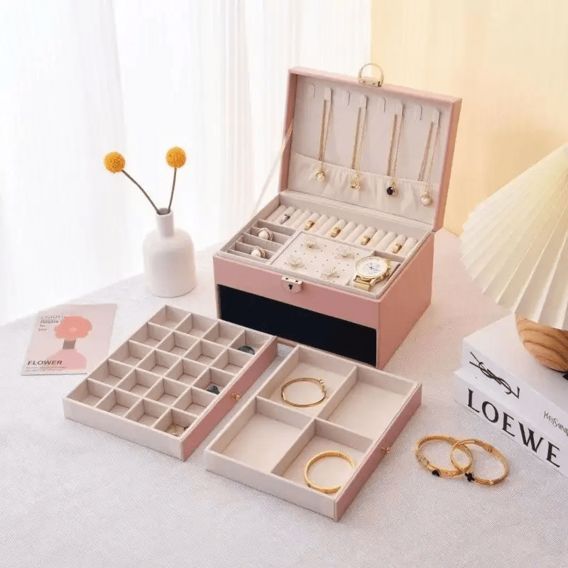elegant white   leather jewelry organizer box with lock multi compartment design for necklaces earrings bracelets watches perfect gift for birthdays anniversaries special occasions jewelry gift box secure storage     Product details 4