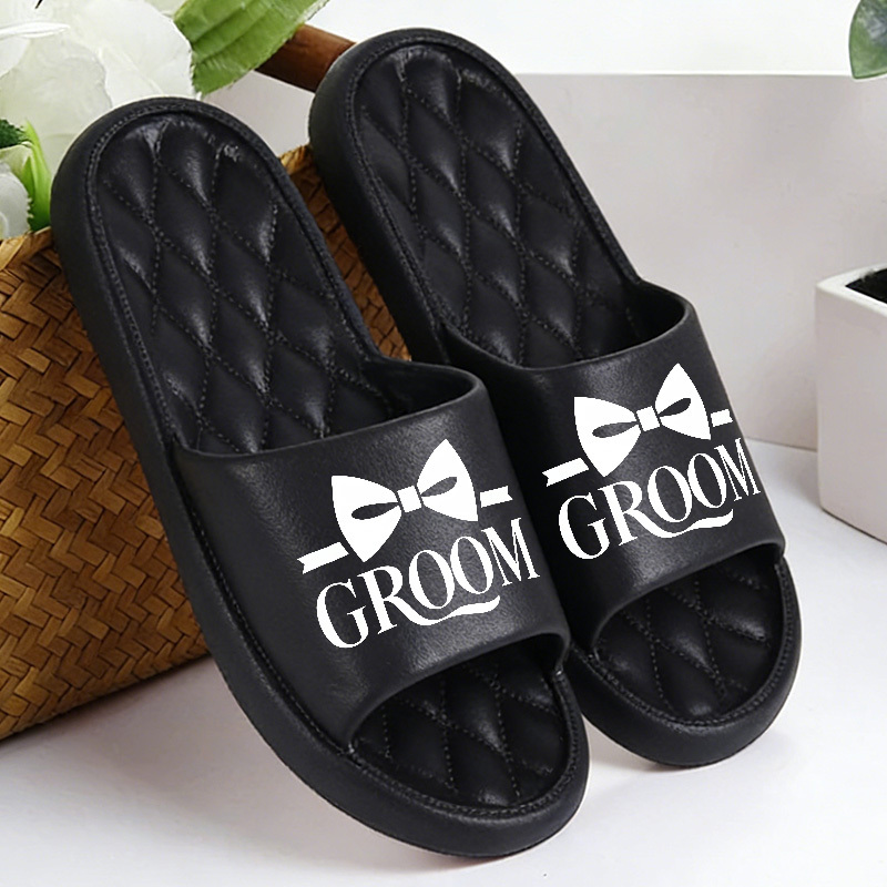 TEMU 1 Pair Groom Printed Plus-size Slippers, Dorm Slippers, Lightweight And Breathable, Suitable For , Pools, Vacations, And Other Occasions,