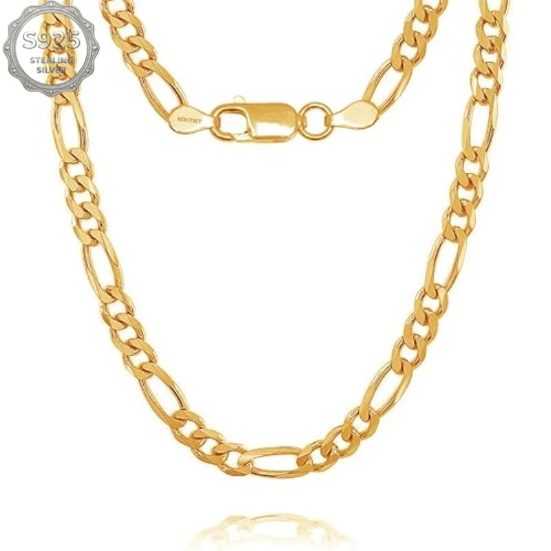 TEMU 925 Sterling Silver 18k Gold Plated 6mm 3:1 Cut Link Chain Necklace For Men Women, Everyday Hip Hop Jewelry For Daily Wear, Party, Work,