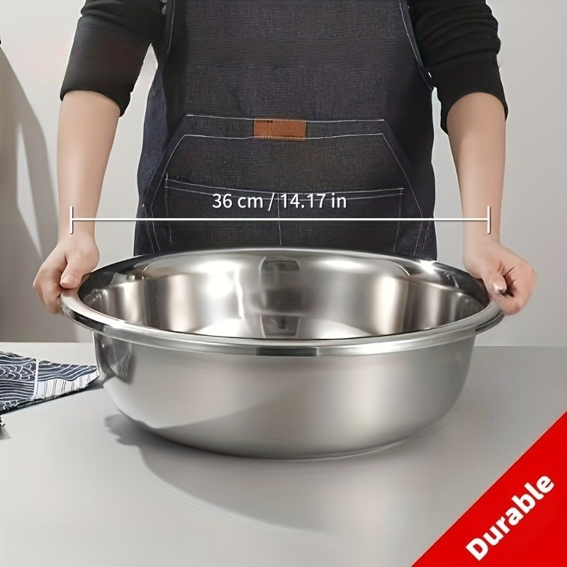 TEMU 40cm/15.74 Inch & 36cm/14.2 Inch Extra Large Stainless Steel Mixing Bowl | Heavy-duty Deep Mixing Basin, Suitable For Cooking, Baking, Salad