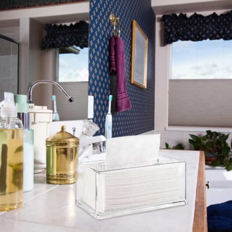 2 pack clear tissue dispenser box lar facial acrylic tissue box cover holder napkin organizer for bathroom kitchen and office room rec 10l x 5 3 w x 4 3 h Product details 1