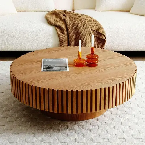modern round wooden coffee table with handcrafted design sturdy hardwood pedestal end table for living room black minimalist farmhouse for apartments and