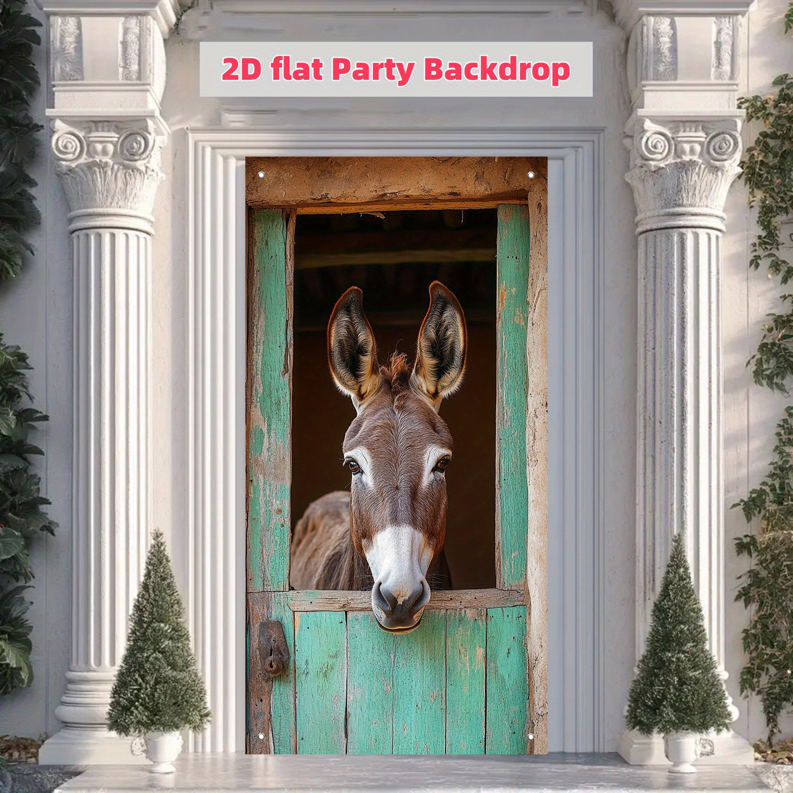 TEMU 2d Flat, 2d Door Banner 2d Flat, 2d Door Banner 2d Flat Door Decoration, 2d Door Banner, Fun Donkey Door Ornament - Long-eared Donkey Peeking