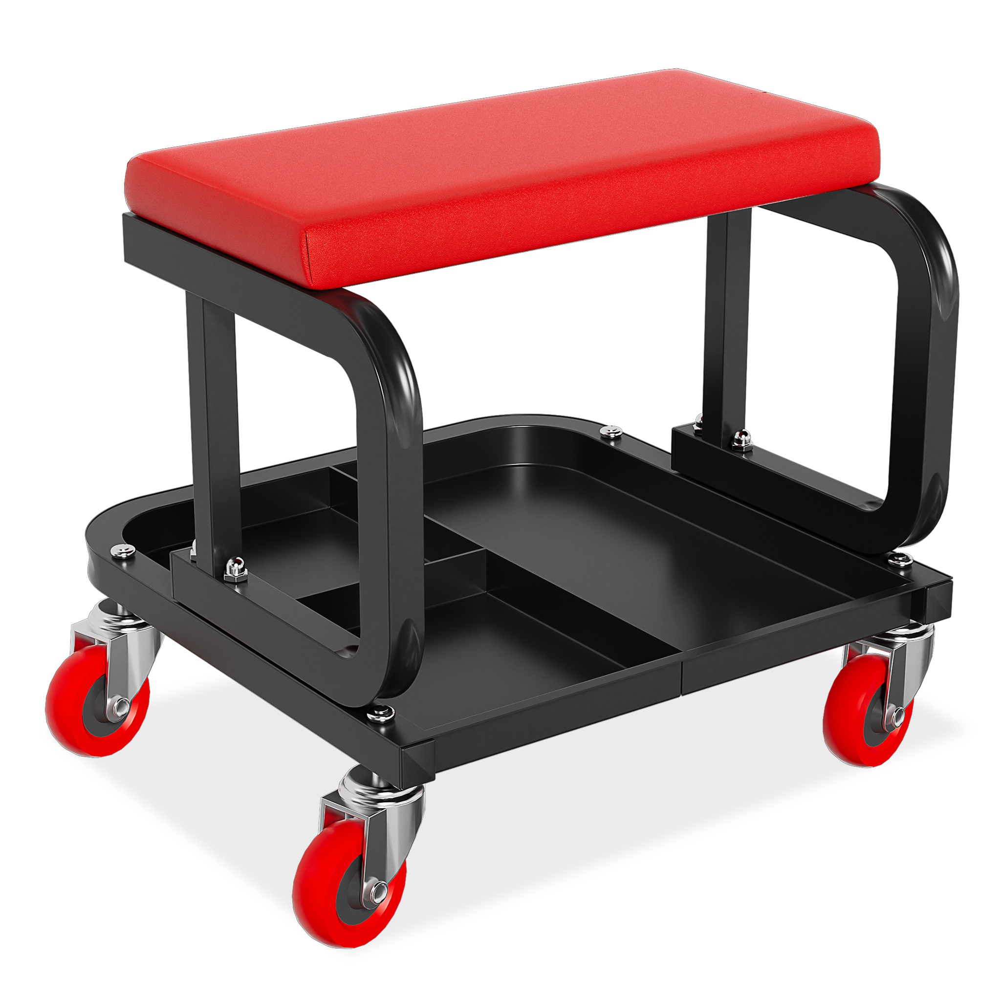 Workshop Stool With Casters Square Rolling Stool . Tool Tray, Cushion Assembly Rolling Board Work Stool To 150kg, For Workshop, Garage