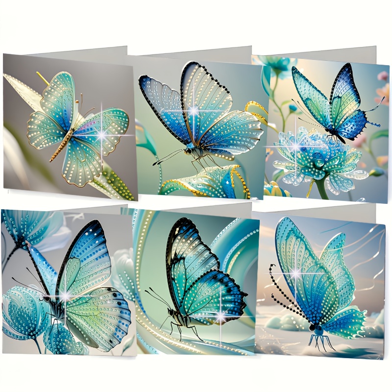 TEMU 6 Handmade Diy 5d Diamond Painting Cards, Series Folding Greeting Card Set With 6 Envelopes, Handwritten Wishes For , Diamond Painting Greeting