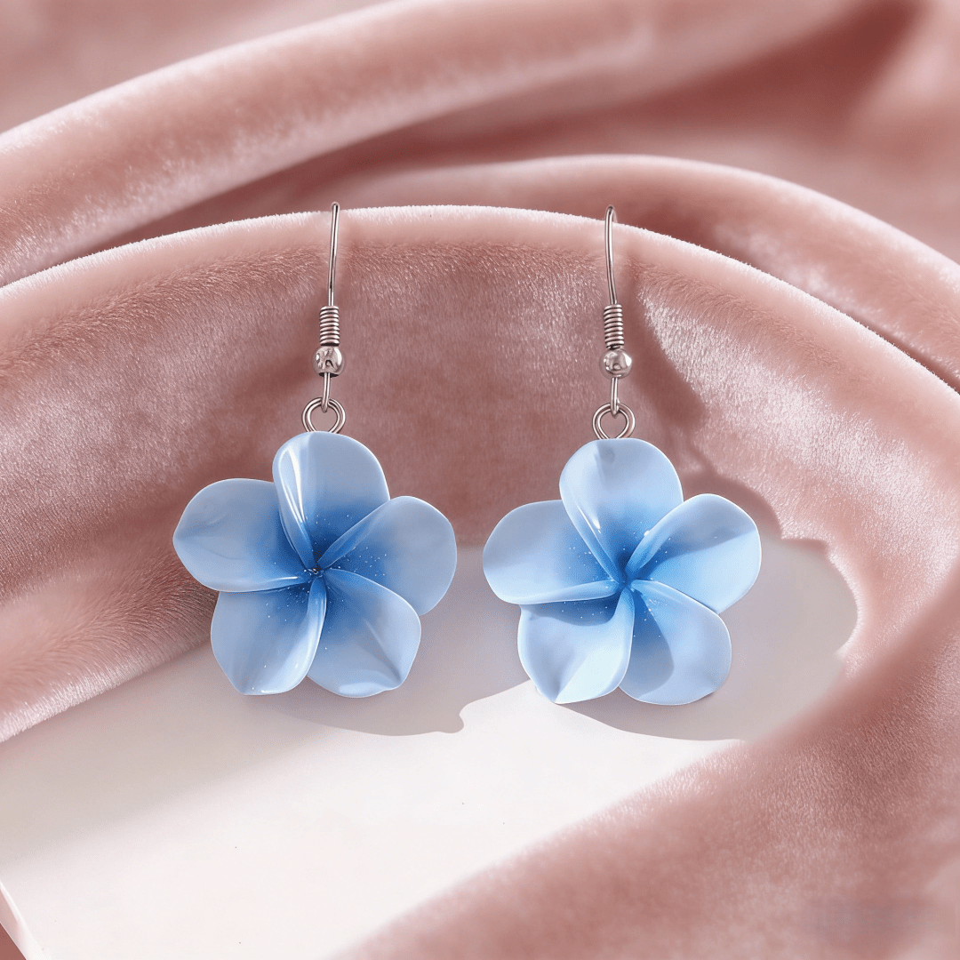 TEMU 2d Flat, Light Flower Earrings 2d Flat Wind Earrings Gradient Blue 5 Petal Flower Earrings, Niche, Gentle, Lightweight Accessory Artistic