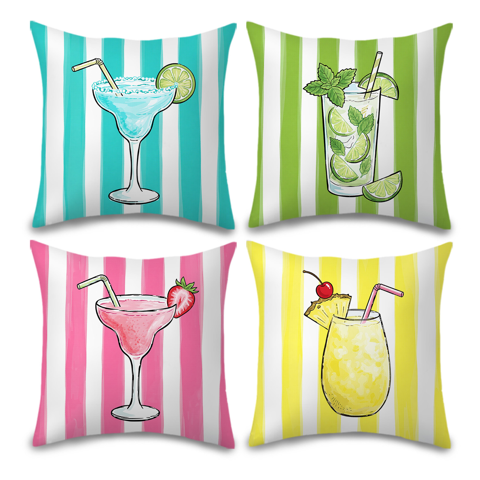 TEMU 4pcs, Outdoor Pillow Covers/cushion Covers, Colorful Vertical Stripe Cocktail Drink Print Decorative Throw Pillow Covers, Home Decor Pillow