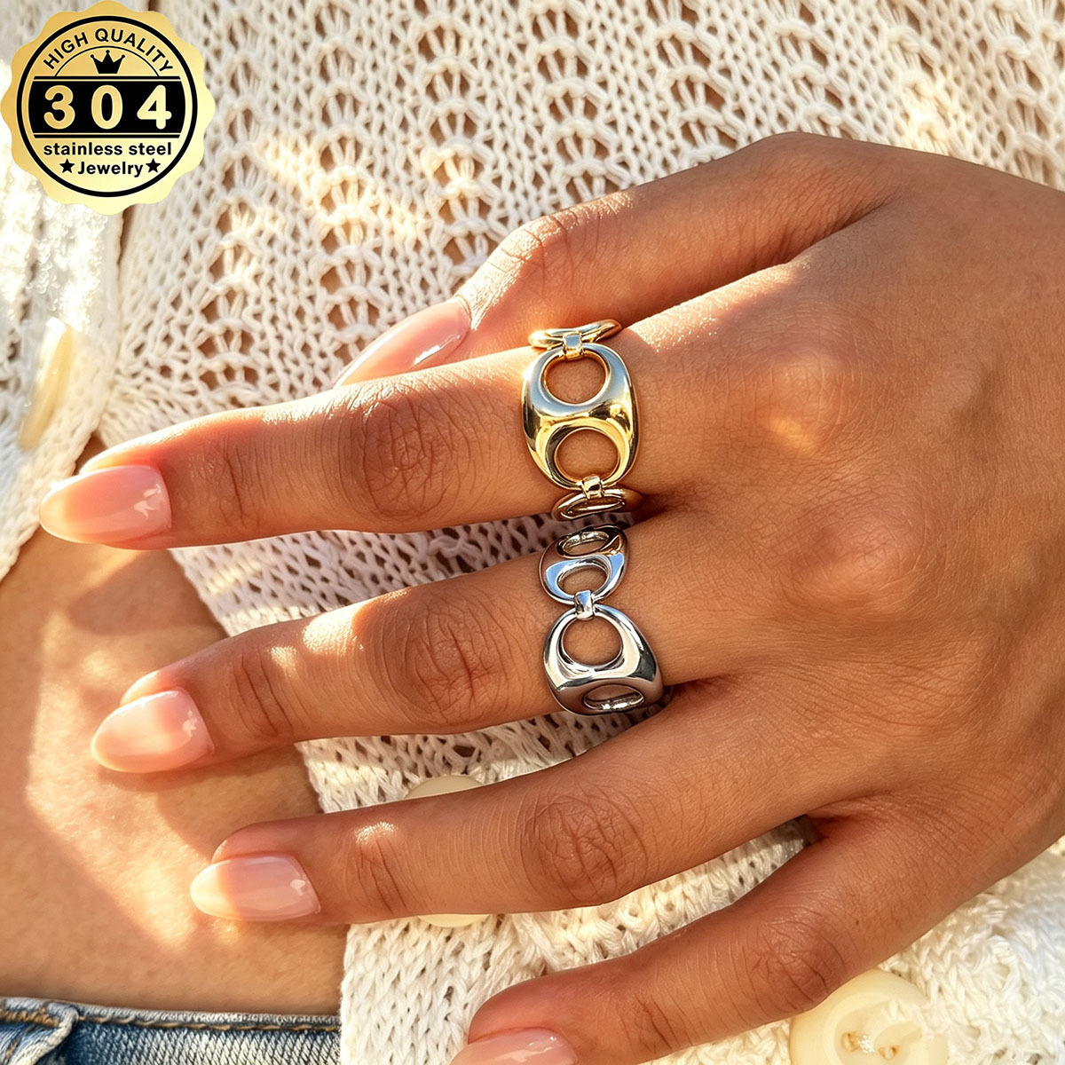 Women's 18K Gold Plated Hollowed-out Pig Nose Chain Ring