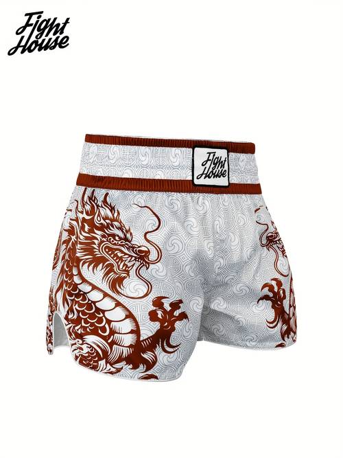 Boys Muay Thai Shorts Suitable for & Combat - Unisex Dragon-Patterned Ethnic Design, Machine Washable Martial Arts Shorts for /, Boxing Gym Wear, Spring/Summer Training & Competitions
