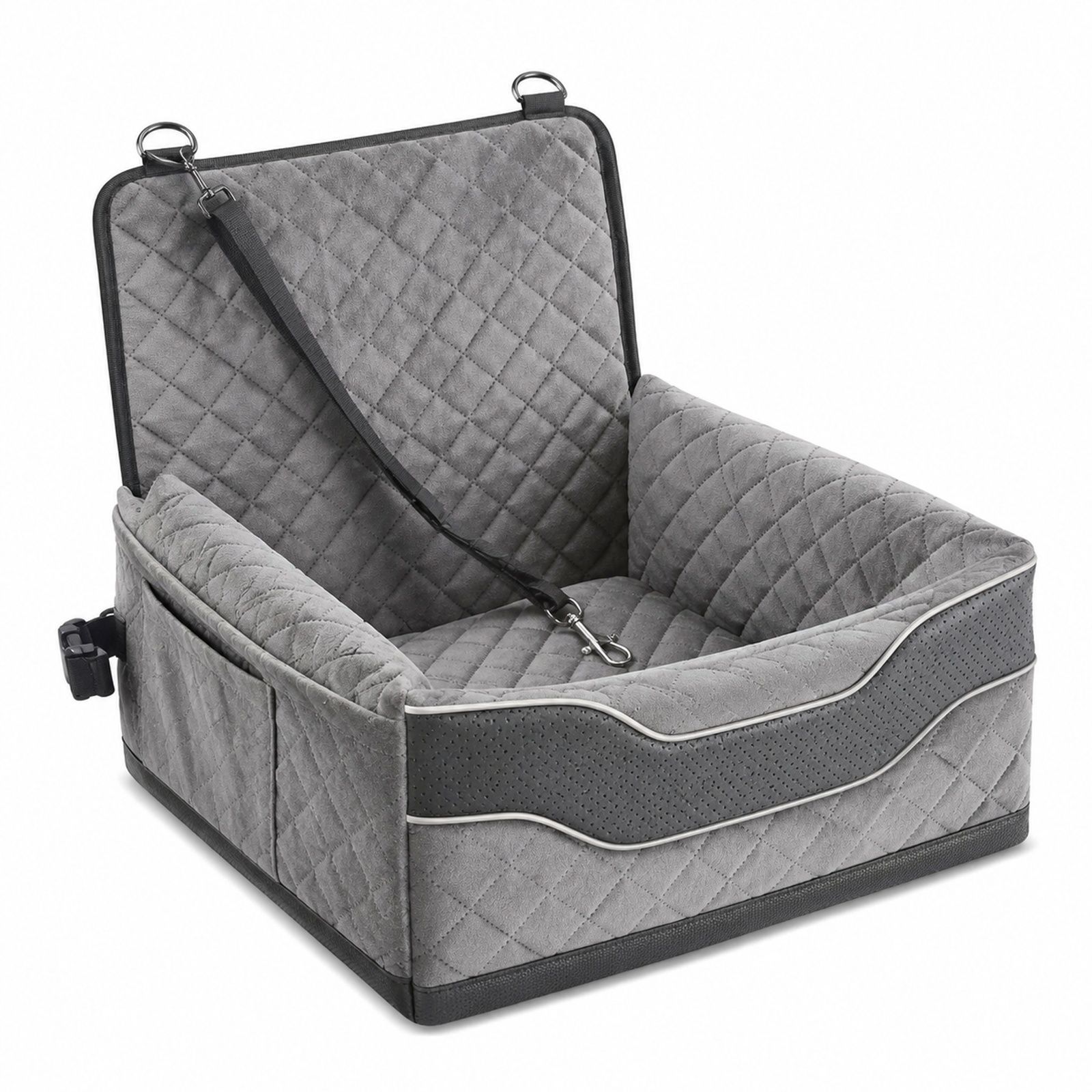 Image of Car Seat For Small And Medium Dogs Up To 18kg, Pet Car Booster Seat With Safety Belt, Front And Back Seat Dog Car Seat, Velvet With Storage Pocket
