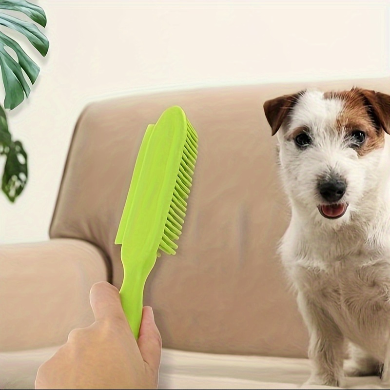 1pc   rubber grooming brush with durable plastic handle green white bristles for dog bath massage and   cleaning of sofas clothes   11cm length 1cm diameter Product details 4