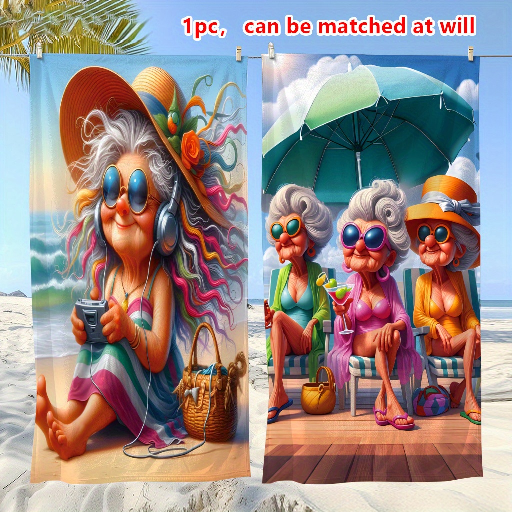 Grannies Pattern Beach Towel Soft Lightweight For Holiday Summer_voghion.com