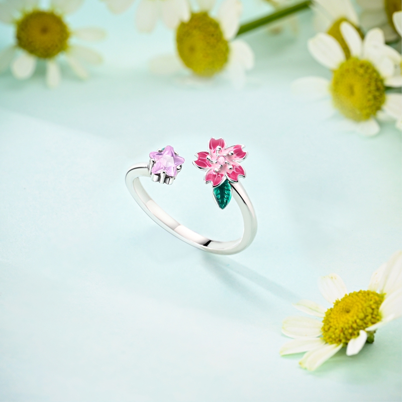 925 Sterling Silver Rotating Cherry Blossom Ring, Elegant Gift