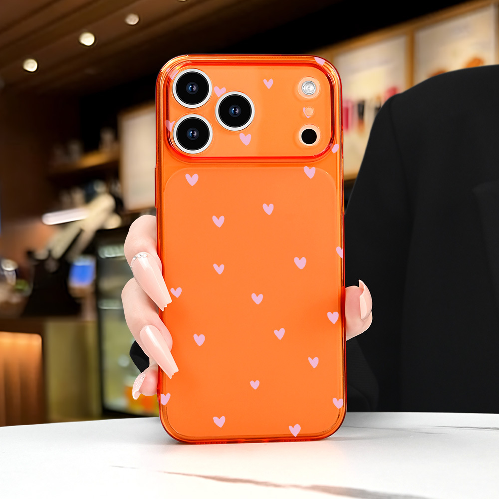 TEMU Phone Case - Heart- Pattern 2026 Transparent Orange Men Women Birthday Gift Anti-drop Fashion Phone Case For Iphone