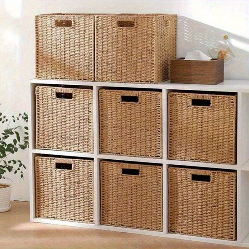 Bohemian Style Handwoven Storage Basket, Foldable Storage Basket, Cabinet Organizer, All-Season Use, Decorative Multifunctional Storage Basket, Non-Waterproof Basket, Home Living Room Bedroom Storage Basket Storage Box, Shelf Baskets