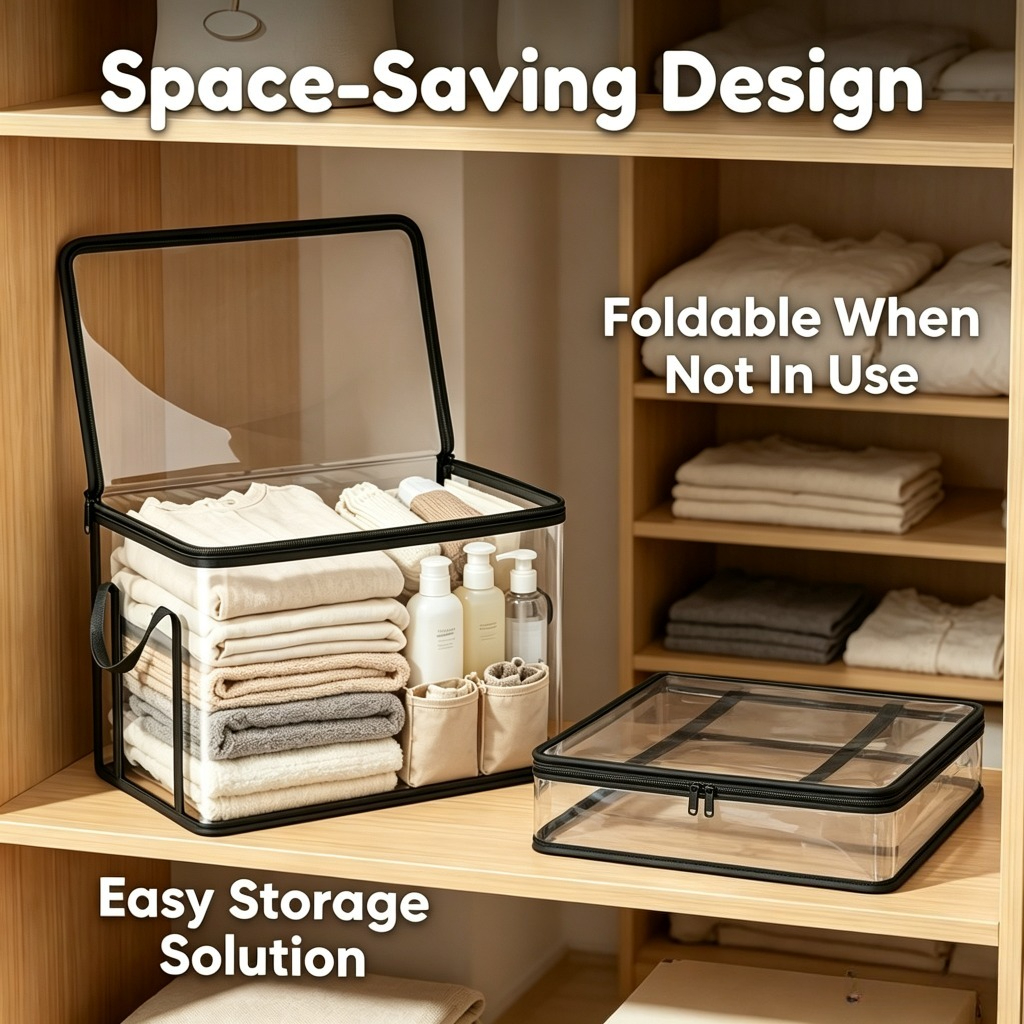5pcs Set of Transparent Storage Boxes with Double Zippers
