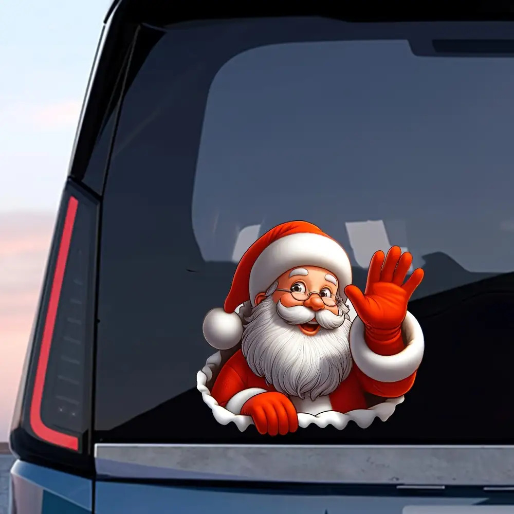 TEMU Santa Claus Waving Sticker, 1pc 3d Self-adhesive Decorative Sticker, Suitable For Christmas Pvc Car And Window Vinyl, Best For Glass/metal