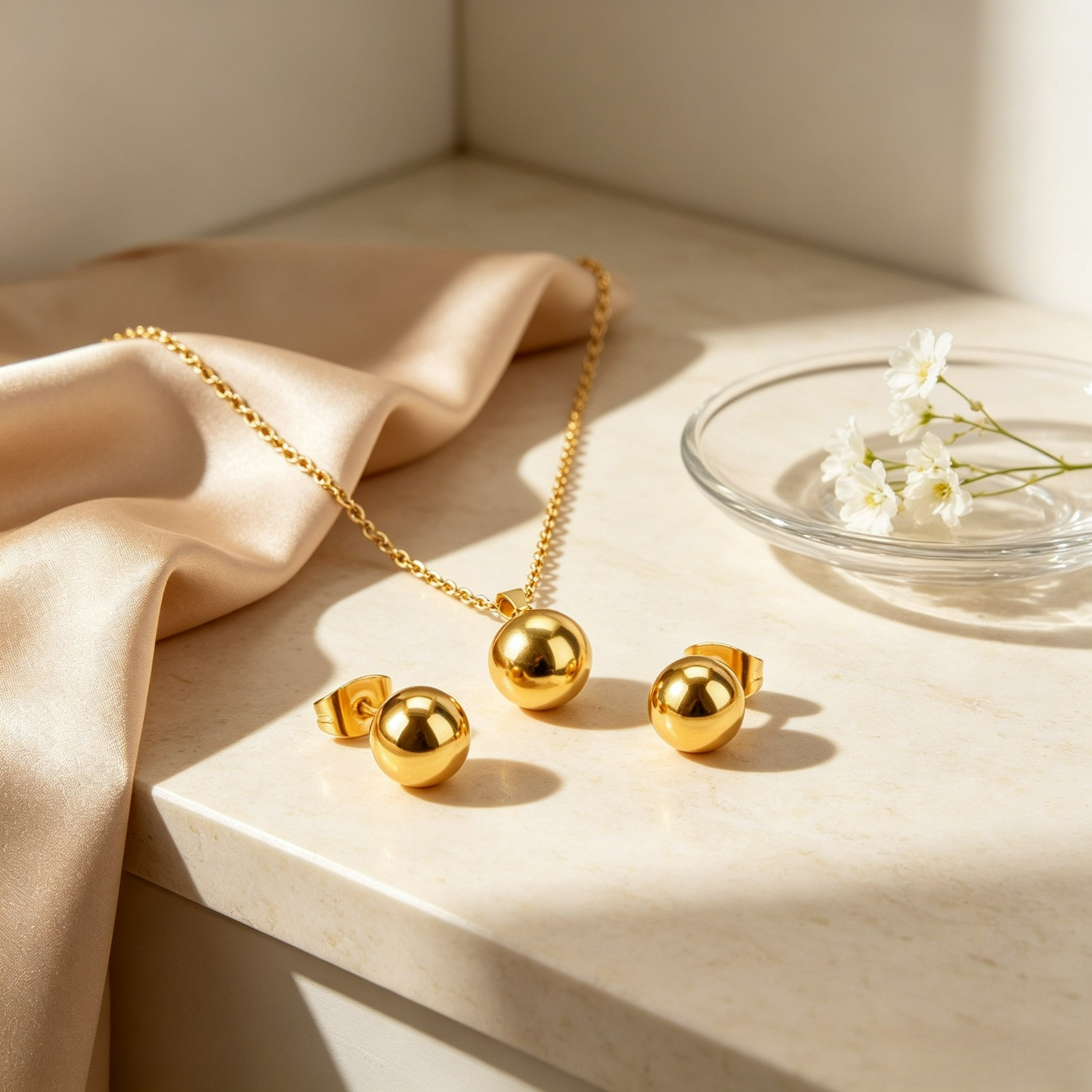 3pc Exquisite Smooth Spherical Stainless Steel 18k Gold-plated Set