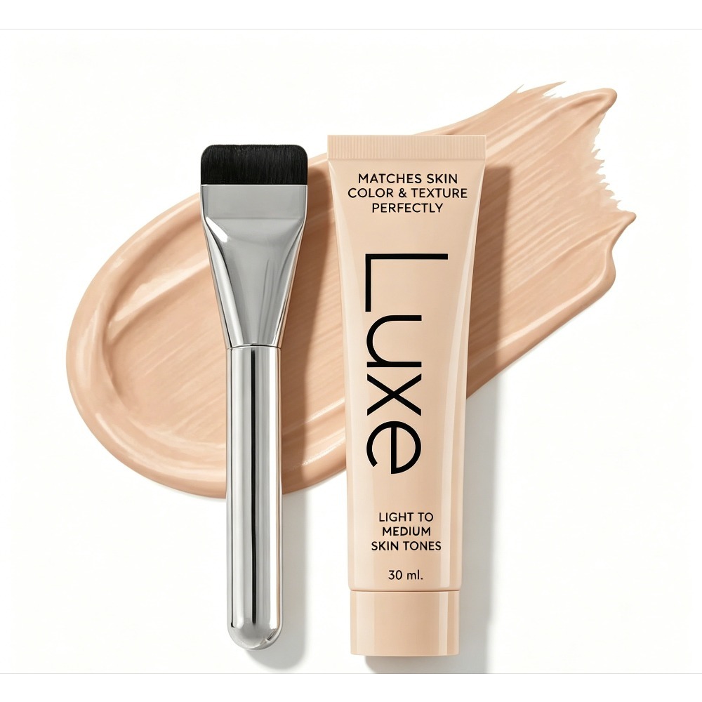 this all color tinted foundation   with an ultra thin flat brush a and moisturizing cream and   layered with concealer for   luminous end