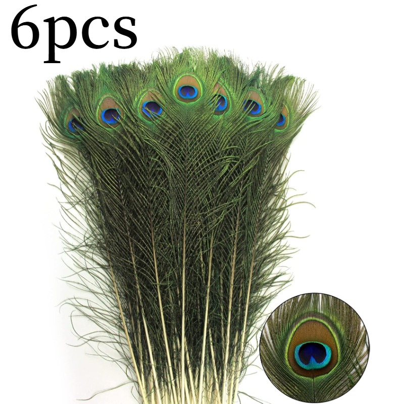 TEMU 6pcs Artificial Peacock Feathers, Christmas Decoration Peacock Feathers, Diy Decorative Feathers, Suitable For Diy Crafts, Vase Decoration,