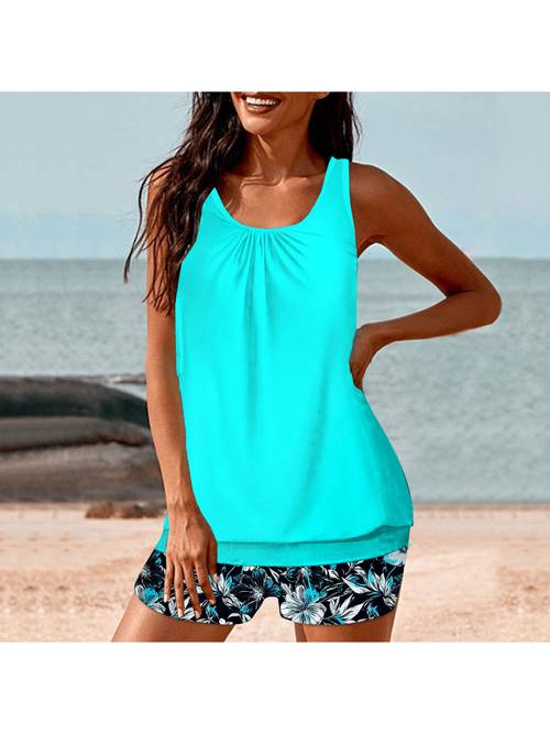 new printed 2pcs swimsuit for women tankini conservative quick dry boxer shorts