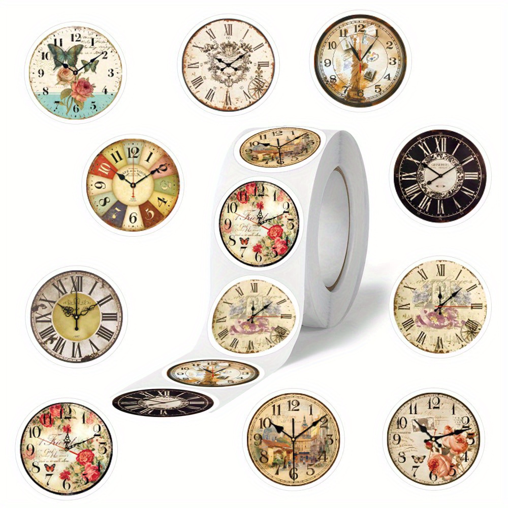 500pcs/roll Vintage Clock Decorative 1 Inch Adhesive Tape Suitable For Diary Notebook Envelope And Office Supplies Reward Handbook Birthday Party Stickers